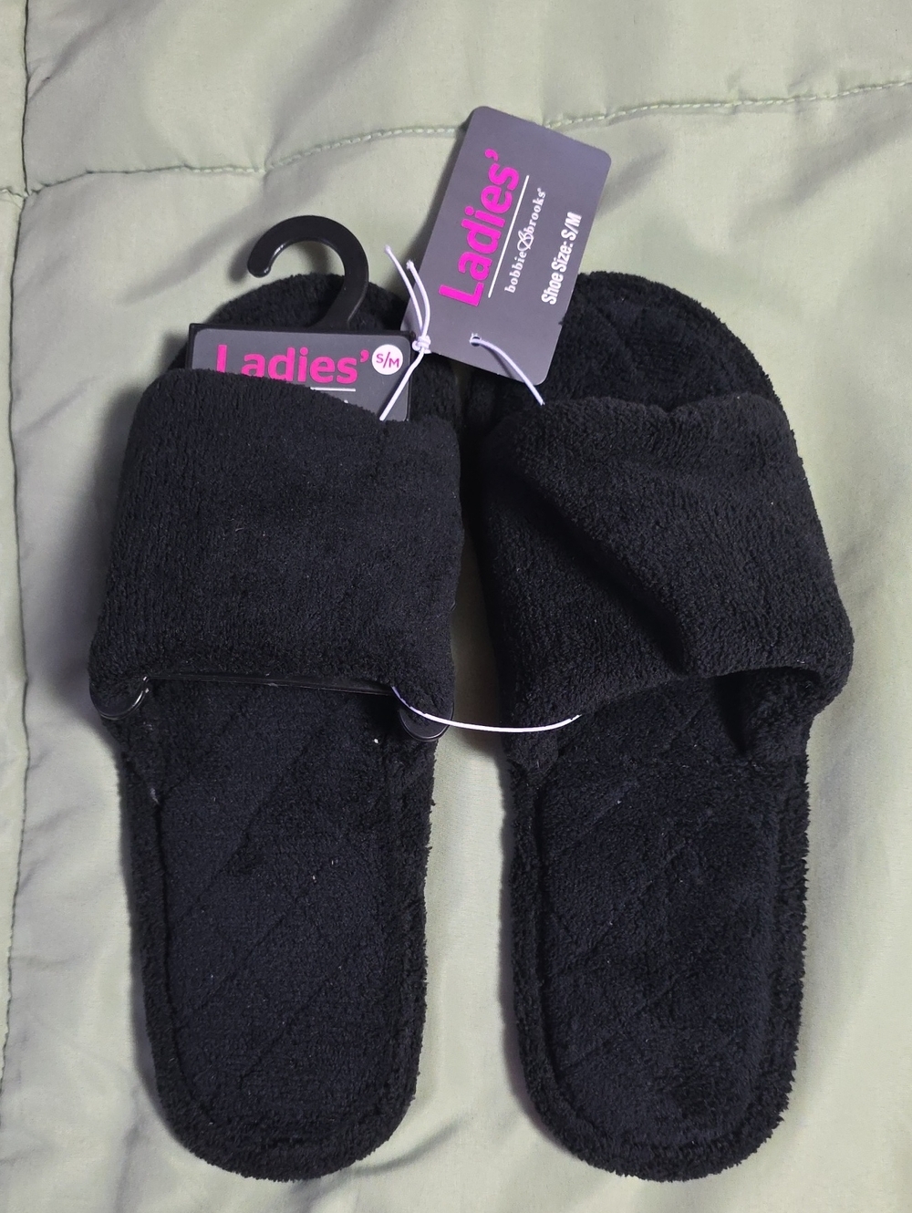 Bobbie Brooks Black Terry Slide Slippers for Women